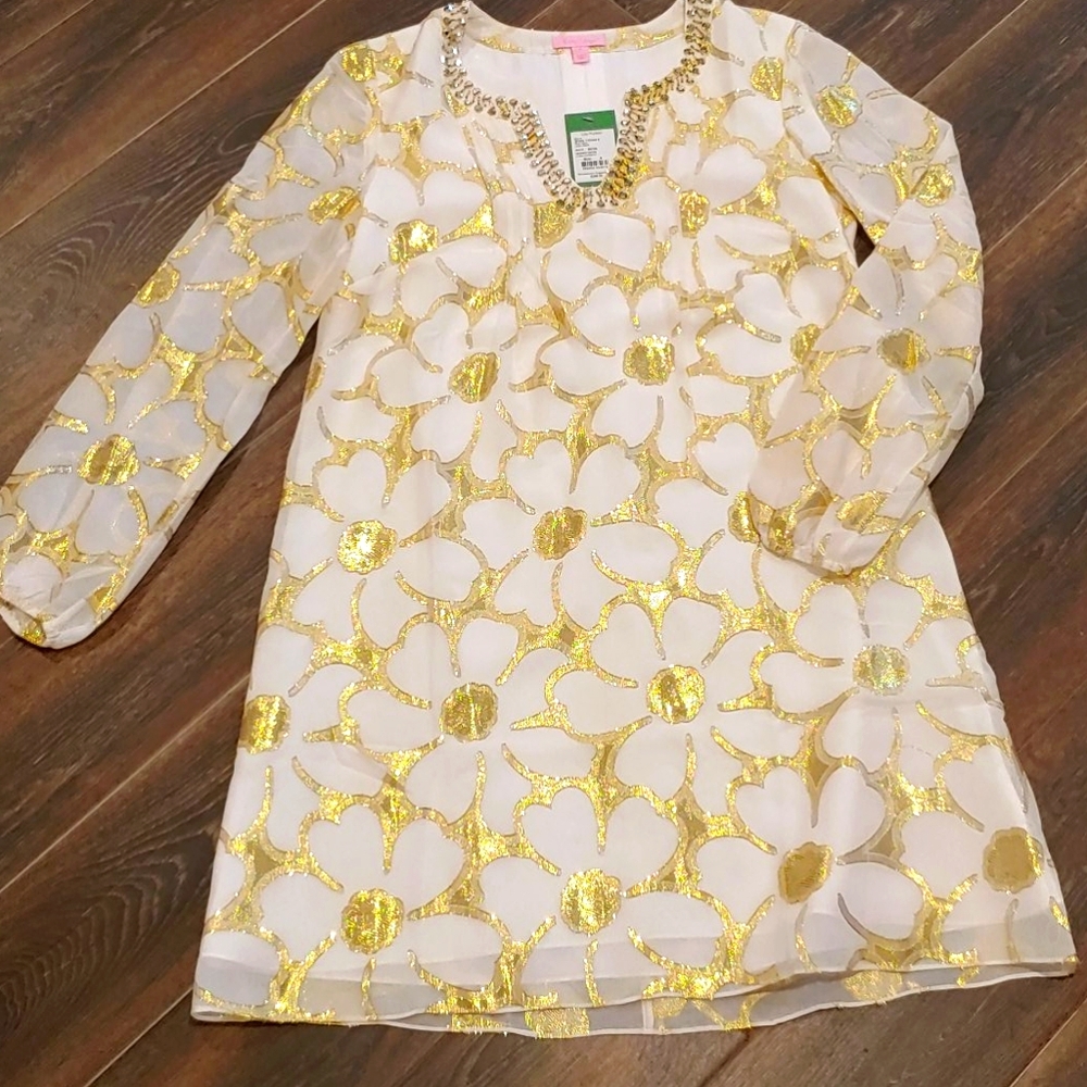 BEAUTIFUL Lilly Pulitzer Gold & White Chiffon 👗